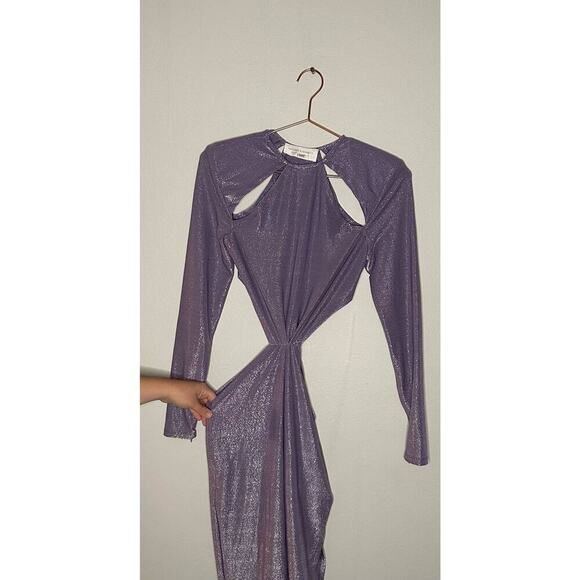 Bronx and Banco Amara Lilac Shimmer Cutout Shoulder Pad Fitted Gown Dress size 4 - Picture 11 of 16